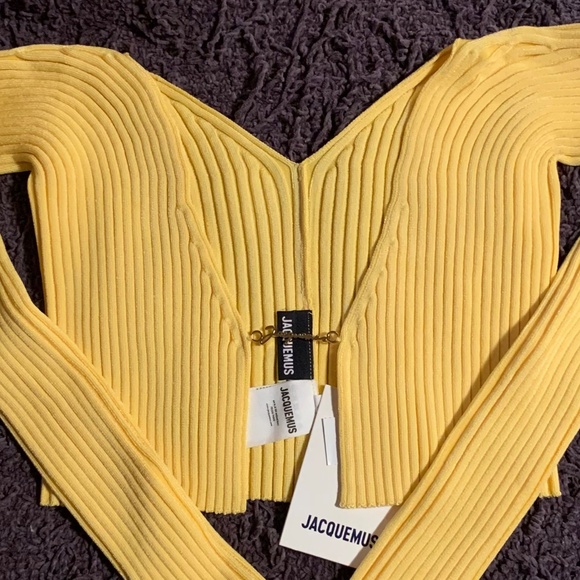 JACQUEMUS Yellow Le Raphia 'La Maille Pralu’ Cardigan - Picture 7 of 13